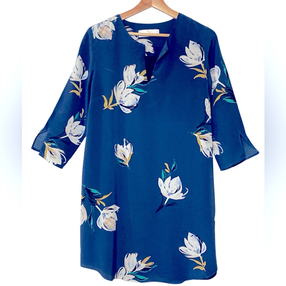 Amanda Uprichard Blue 100% Silk Floral Shift Dress